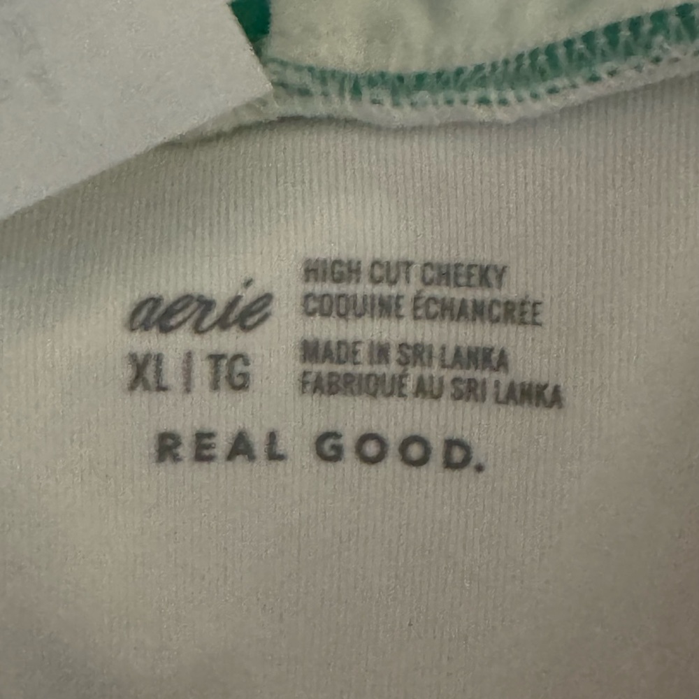 AA-587 Aerie NWT High Cut Cheeky Green & White Stripe Bikini Bottoms Size XL - Picture 11 of 12